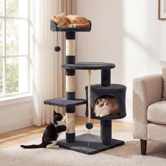 36 Inch Tall Kitten Tower, Condo, Plush Perch, Dark Gray Cat Trees Condos & Scratchers Dark Gray at Gallery Canada