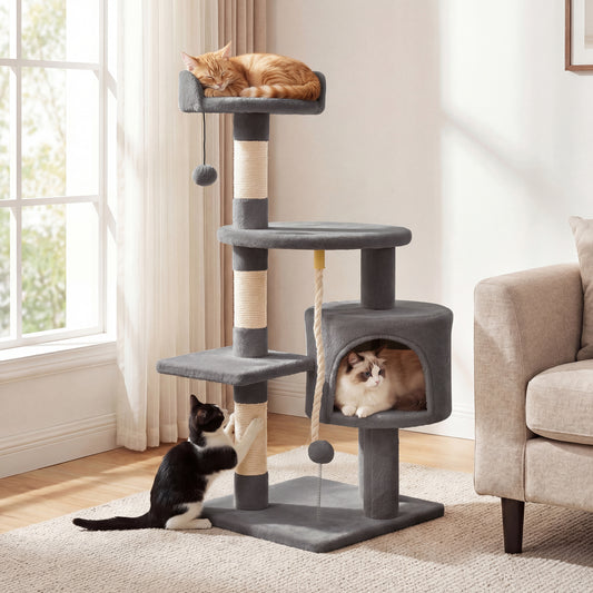 36 Inch Tall Kitten Tower, Condo And Plush Perch, Light Gray Cat Trees Condos & Scratchers Light Gray at Gallery Canada