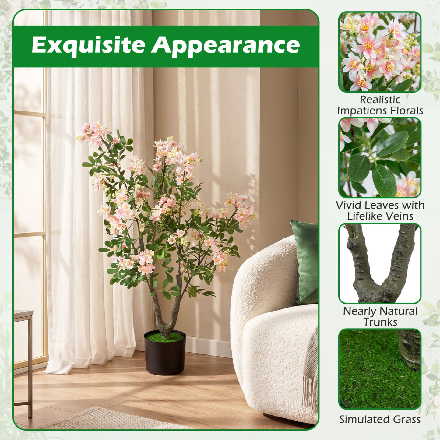 Set of 2 Artificial Impatiens Trees, 36", Pink Faux Plants at Gallery Canada