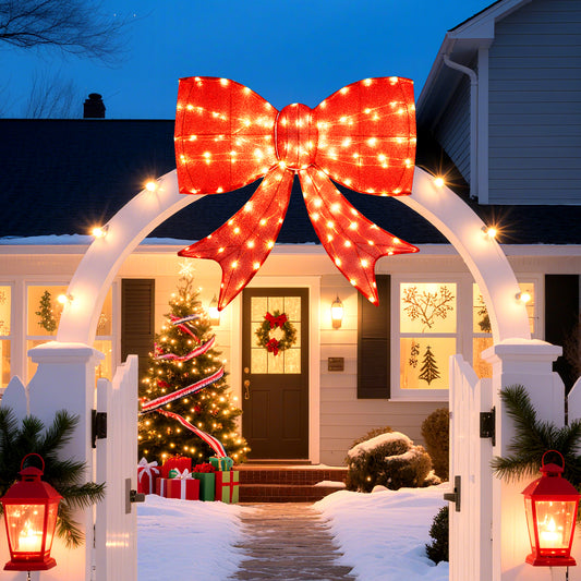 37 Inch Christmas Bow Decoration, Warm White LED Lights, Red Christmas Decor & Accessories Red at Gallery Canada