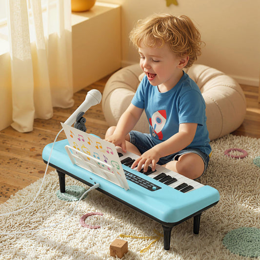 37 Keys Kids Piano Keyboard, With Microphone And Music Stand, Blue Pianos & Keyboards Blue at Gallery Canada