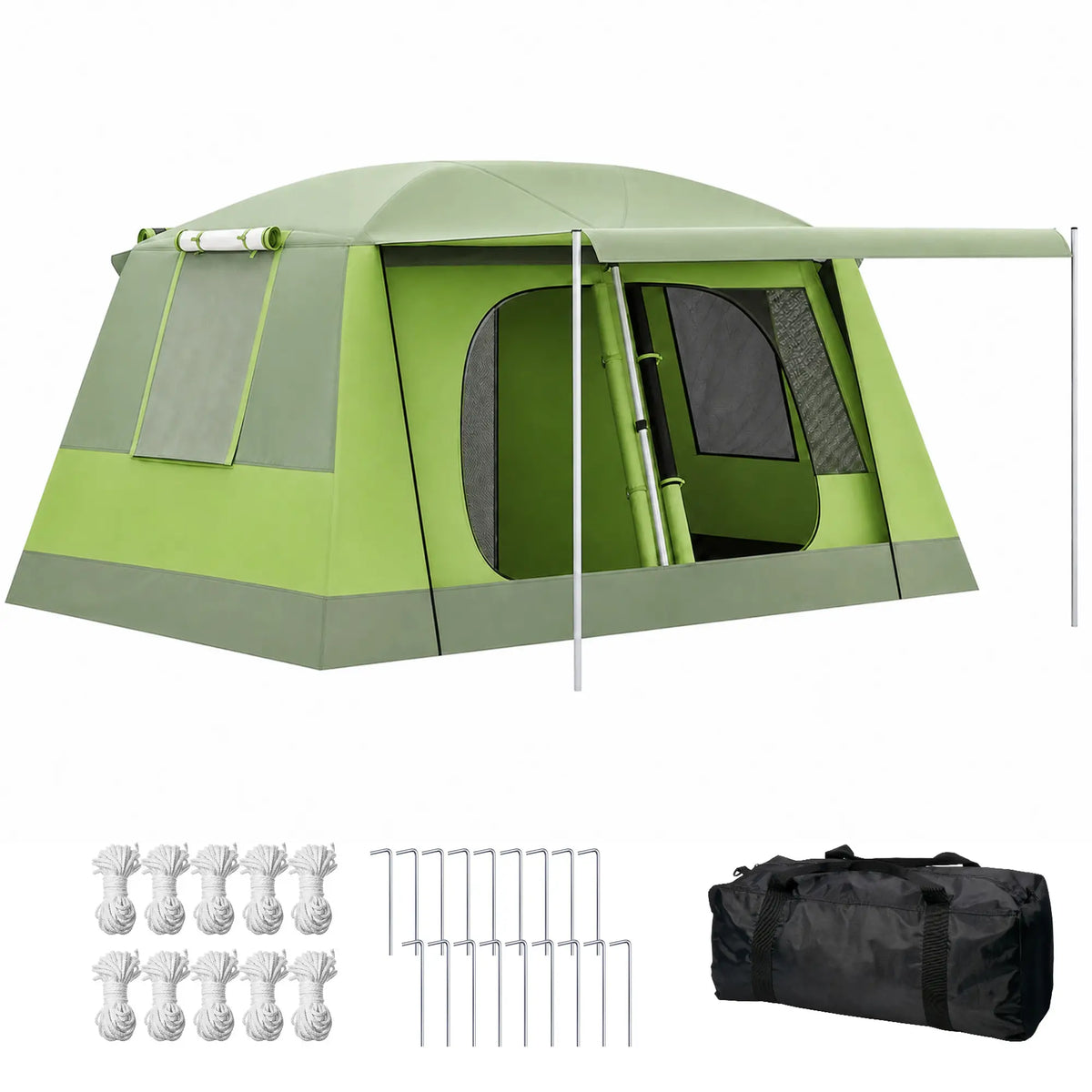 Tunnel Tent Camping Shelter, Two Rooms, Lamp Hook, Portable, Green Camping Tents at Gallery Canada
