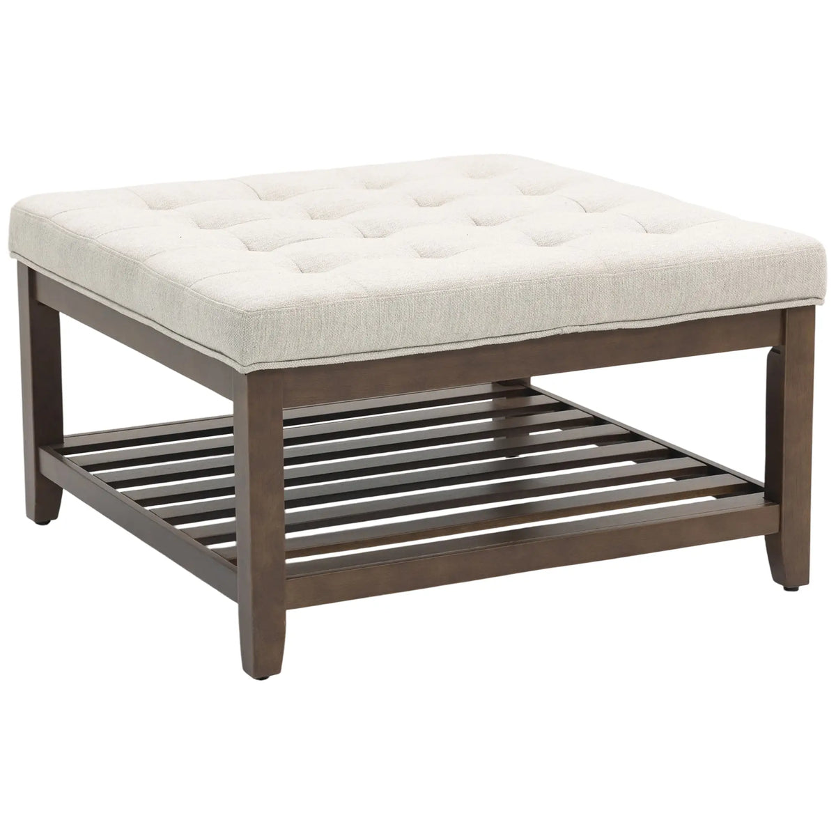 32 Inch Ottoman Coffee Table, Beige Linen Upholstered Storage Footstool, Beige Coffee Tables at Gallery Canada