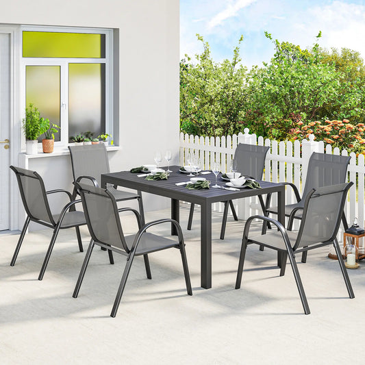 7-Piece Outdoor Dining Set, Rectangular Table, Stackable Chairs, Light Grey Outdoor Dining Sets Light Grey, Black at Gallery Canada