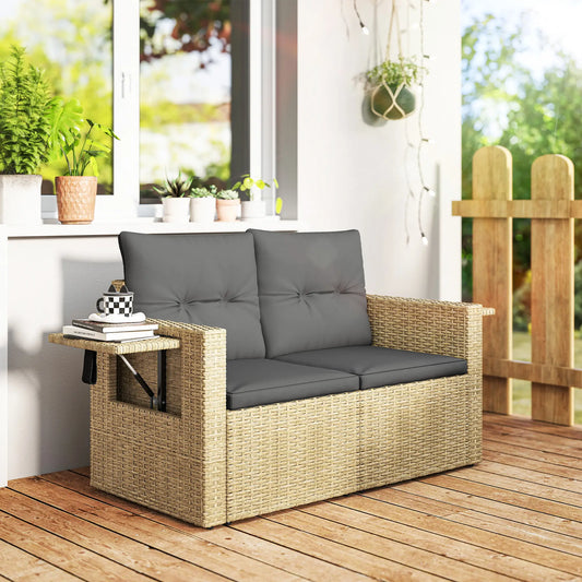 Wicker Outdoor Sofa With Side Trays, With Cushions, Light Grey Patio Furniture Sets Natural Wood, Black, Light Grey at Gallery Canada