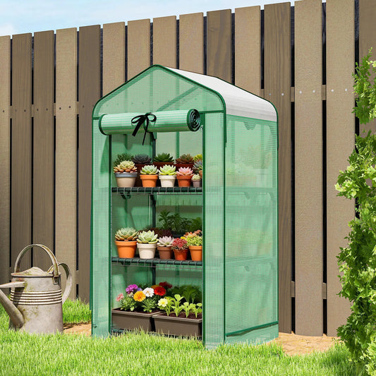 Mini Greenhouse, 27.6" x 19.7" x 50", Screen Roof, Roll-Up Door, Green Portable Greenhouses Green, Dark Green at Gallery Canada