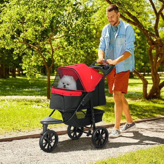 3 Wheel Folding Dog Stroller, Adjustable Canopy, Storage Brake, Mesh Window, S&M Dogs, Red Dog Bike Trailers & Strollers Red, Black at Gallery Canada