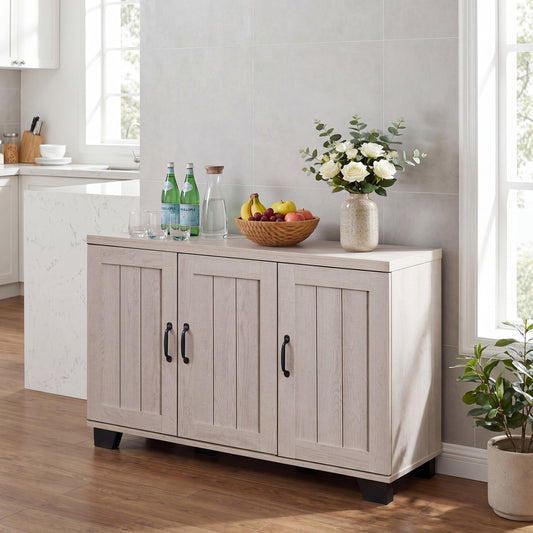 3-Door Buffet Sideboard, Adjustable Shelves, Anti-Tipping Kits, White Wash, White Sideboards Cabinets & Buffets White at Gallery Canada