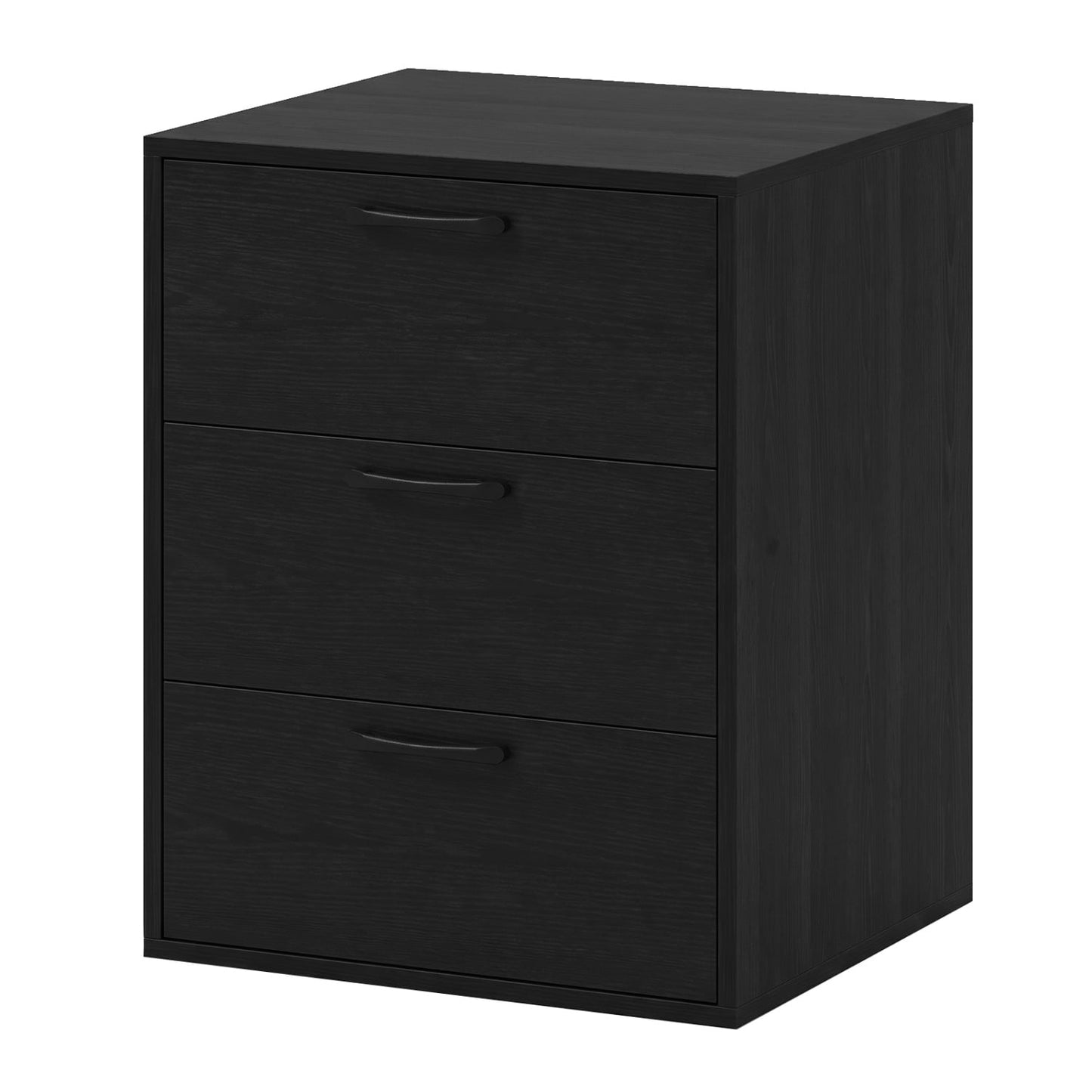 3 Drawer Nightstand, Wood Grain Finish, for Bedroom, Black