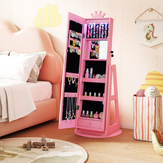 3 In 1 Kids Jewelry Cabinet, With Lighted Full Length Mirror, Pink Kids Vanities Pink at Gallery Canada