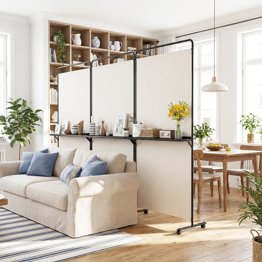6 FT Folding Room Divider with Shelves, Locking Wheels, White Room Dividers White at Gallery Canada