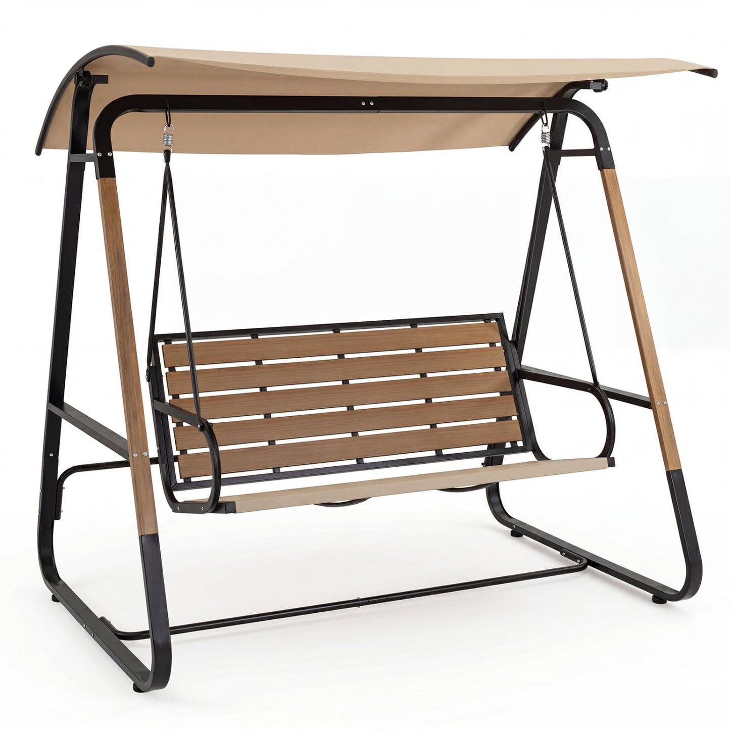 3-Person Porch Swing, Outdoor Swing, Adjustable Canopy, Beige Porch Swings Beige at Gallery Canada