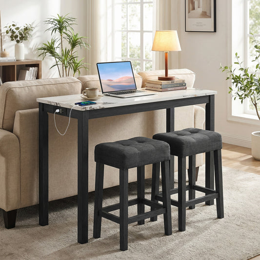 3-Piece Bar Table Set with Charging Station with Faux Marble Top-WH, White Dining Room Sets White at Gallery Canada
