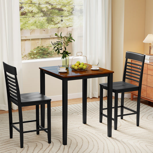 3-Piece Counter-Height Dining Table Set for 2 with Rubber Wood Frame and Footrest, Black Dining Room Sets Black at Gallery Canada