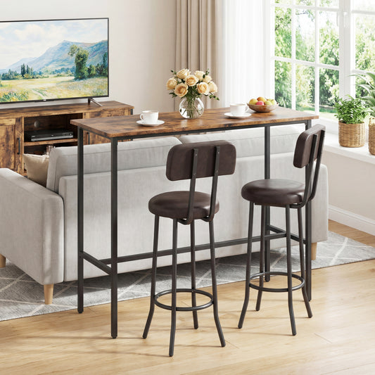 3-Piece Industrial Bar Table Set, 2 Upholstered Stools, Brown Dining Room Sets Rustic Brown at Gallery Canada