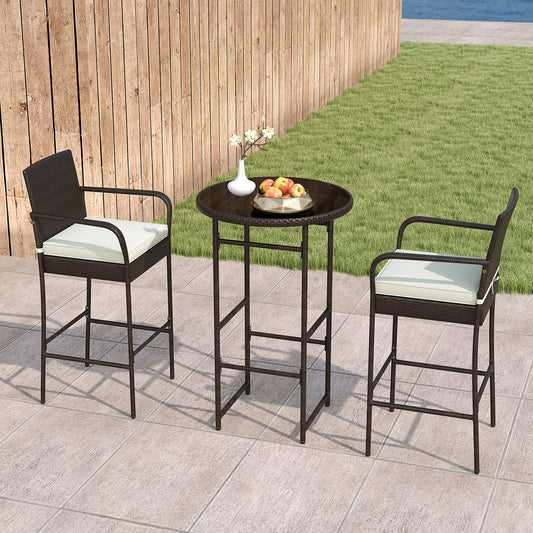 3 Piece Outdoor Bar Set, With 2 Seat Cushions, White Patio Bar Furniture White at Gallery Canada