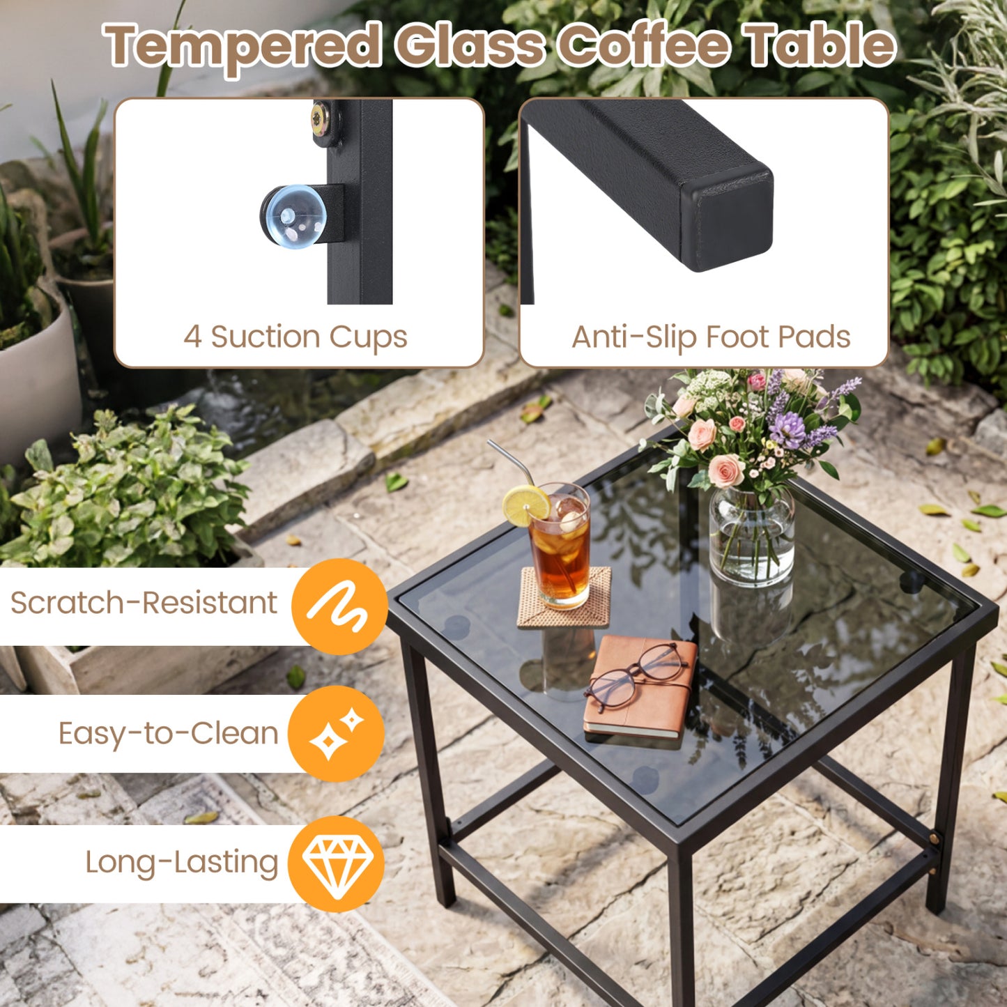 3-Piece Outdoor Rocking Bistro Set with Soft Cushions & Tempered Glass Table, Brown Patio Furniture Sets at Gallery Canada