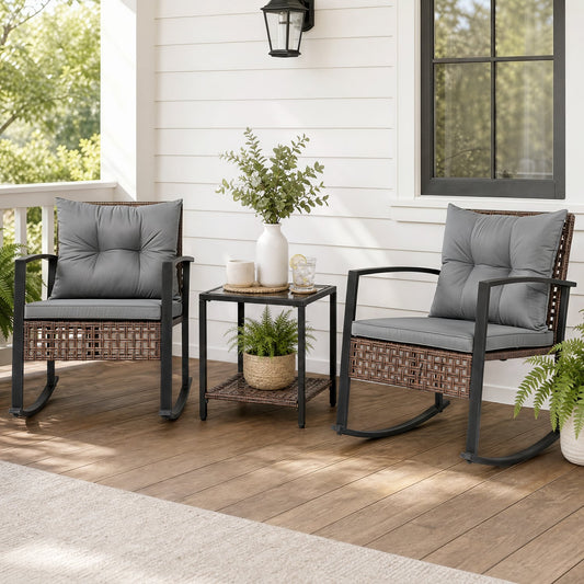 3-Piece Outdoor Rocking Chair Set, Gray Patio Dining Sets Gray at Gallery Canada