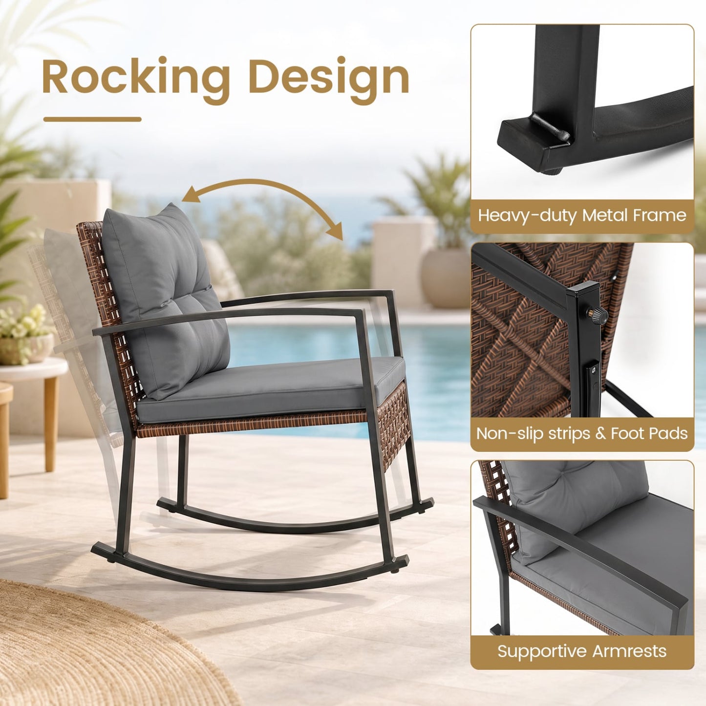 3-Piece Outdoor Rocking Chair Set, Gray Patio Dining Sets at Gallery Canada