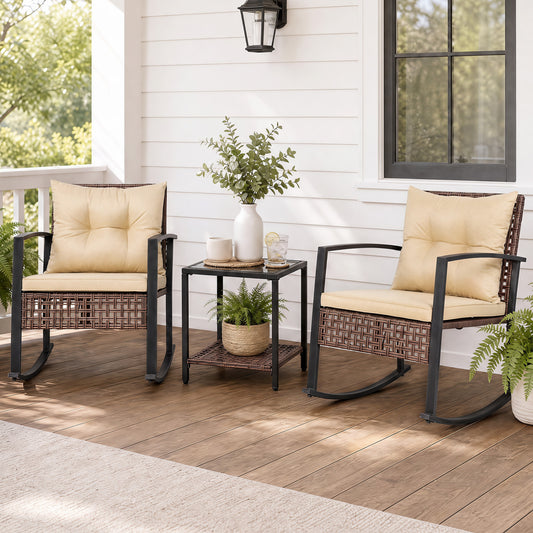 3-Piece Outdoor Rocking Chair Set, Brown Patio Dining Sets Brown at Gallery Canada