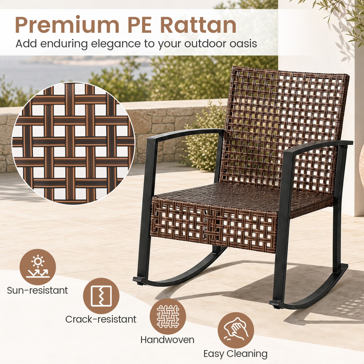 3-Piece Outdoor Rocking Chair Set, Brown Patio Dining Sets at Gallery Canada