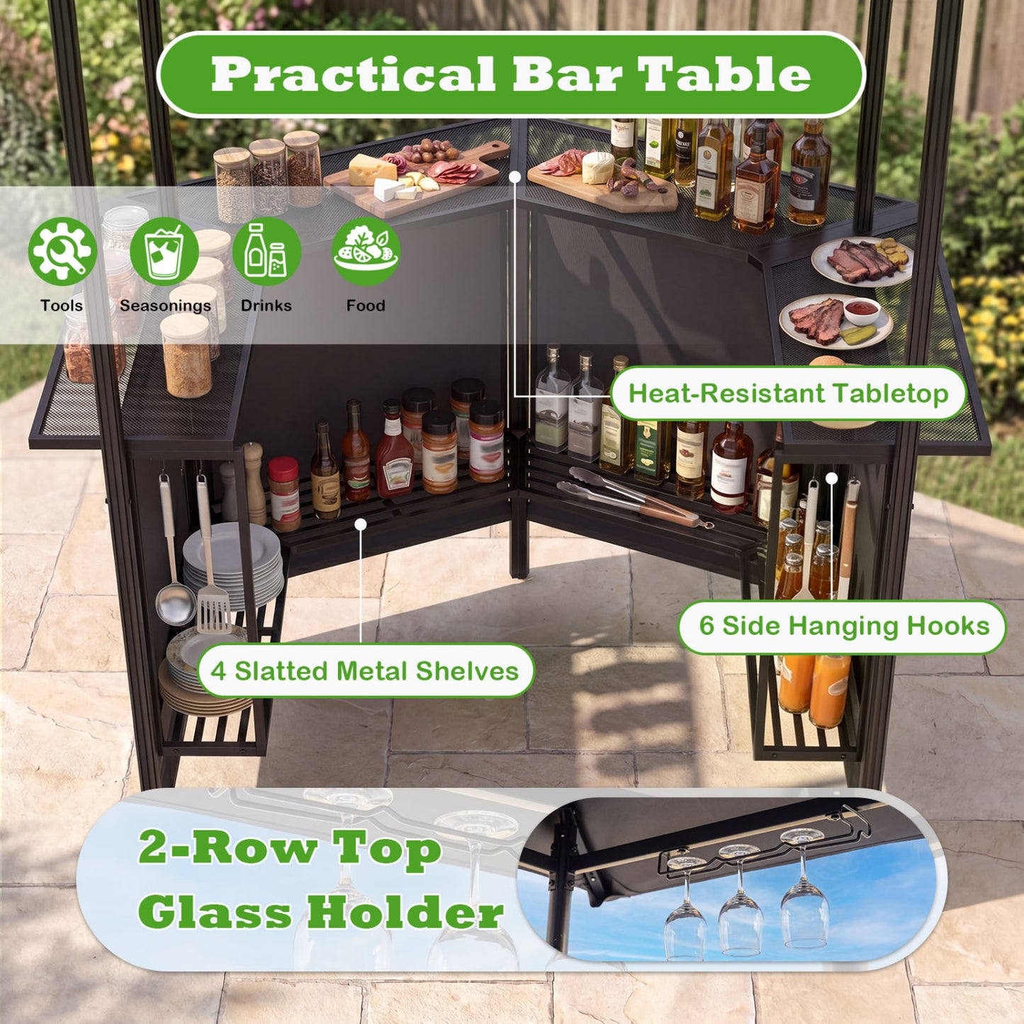 3-Piece Patio Bar Set, with Grill Gazebo & 2 Stools, Black Patio Bar Furniture at Gallery Canada