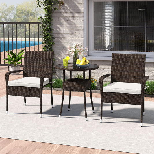 3-Piece Patio Set, PE Rattan Wicker Chairs, Tempered Glass Table, White Patio Conversation Sets White at Gallery Canada