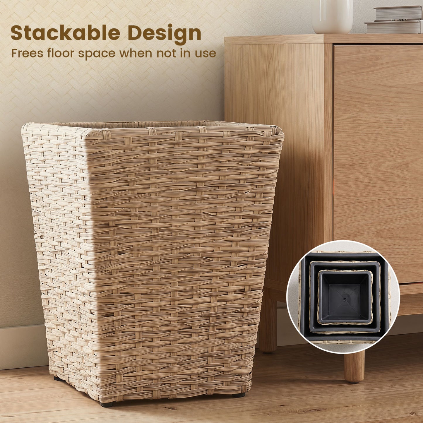 3-Piece Rattan Planter Box Kit with Liners, Natural Raised Garden Beds at Gallery Canada