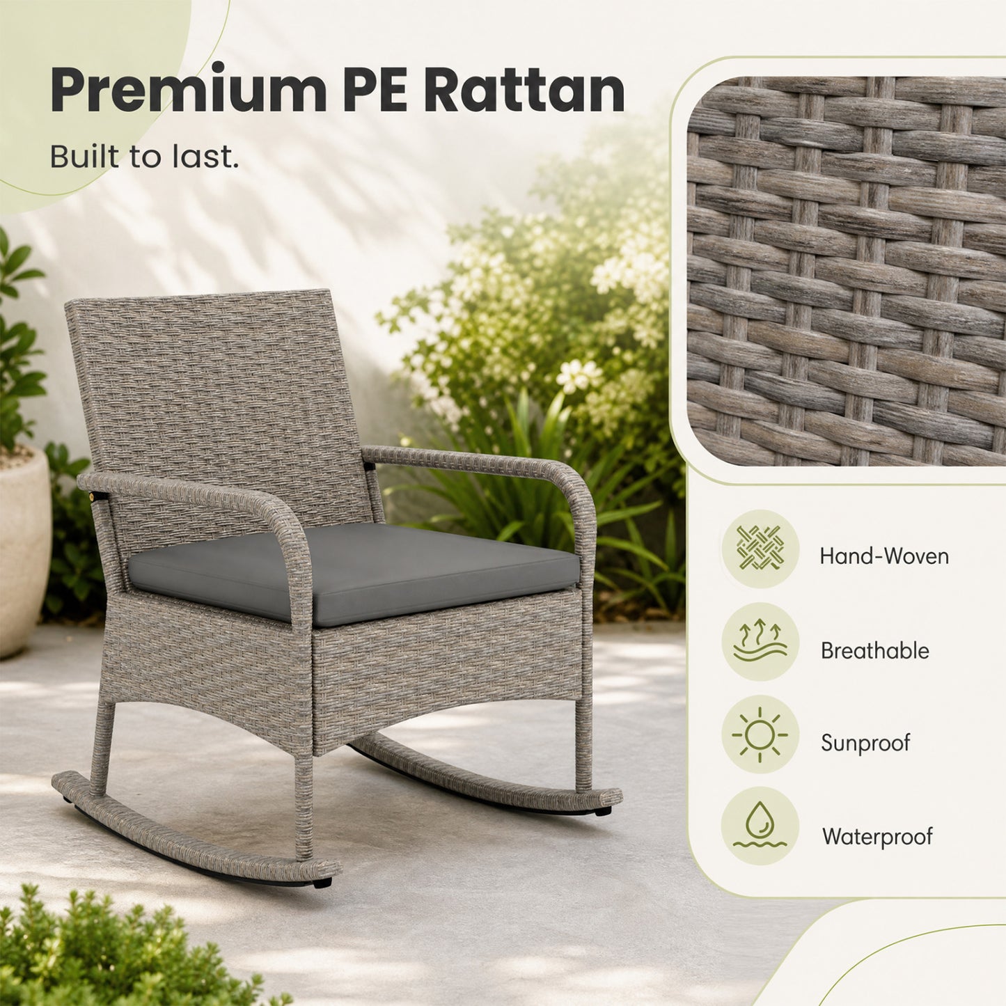 3-Piece Wicker Rocking Bistro Set With Cushions, Gray Patio Dining Sets at Gallery Canada