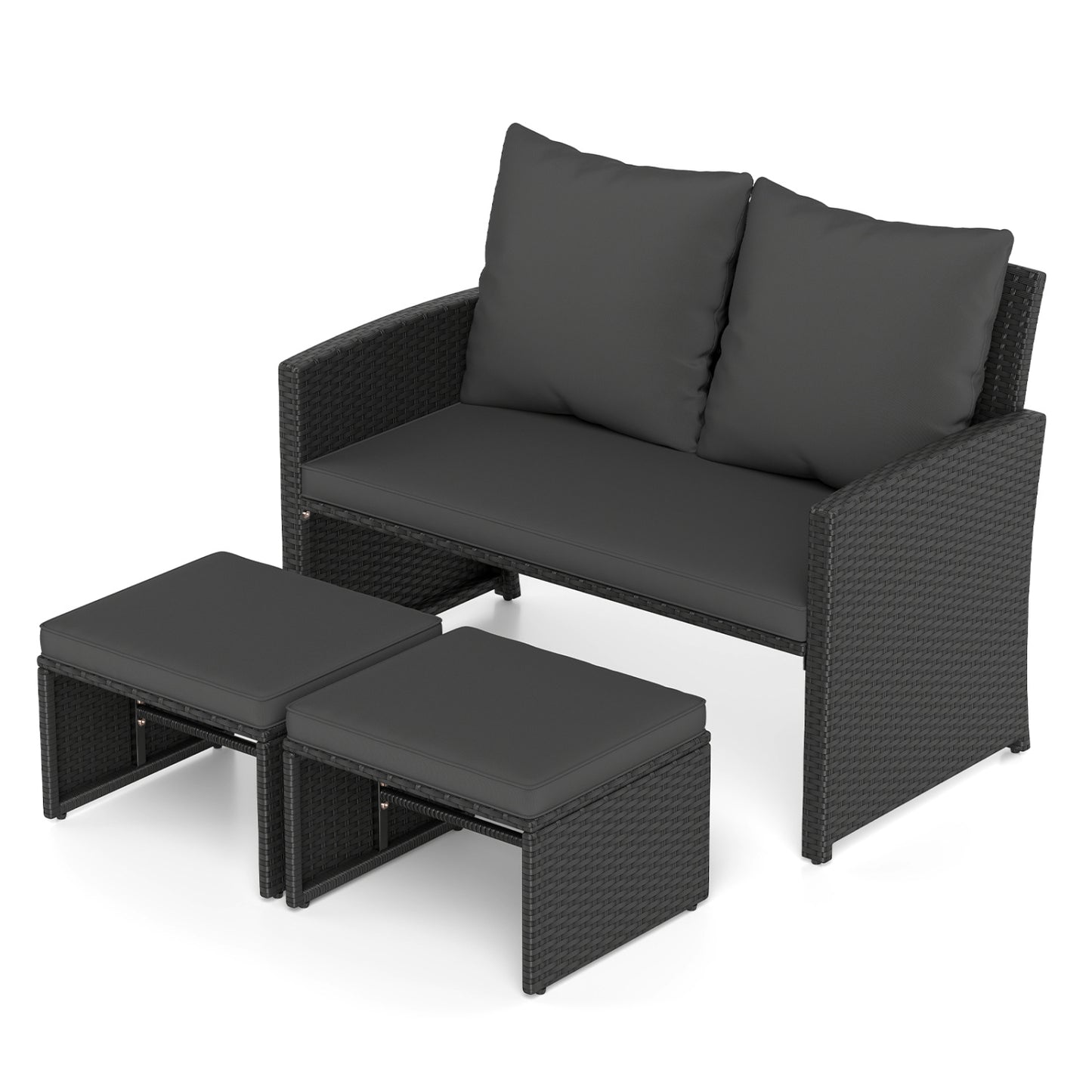 3-Piece Outdoor PE Wicker Patio Set With Cushions, Black Patio Conversation Sets Black at Gallery Canada
