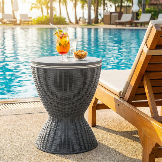 3 Pieces Outdoor Rattan Bar Table with Extendable Tabletop, Gray Patio Bar Furniture Gray at Gallery Canada