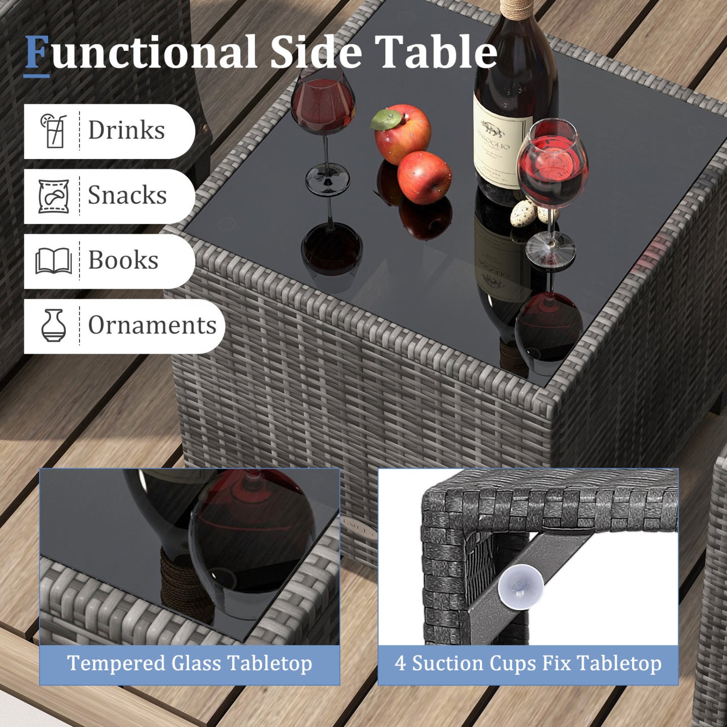 3-Piece Outdoor Wicker Conversation Set, Tempered Glass Tabletop, Gray Patio Conversation Sets at Gallery Canada