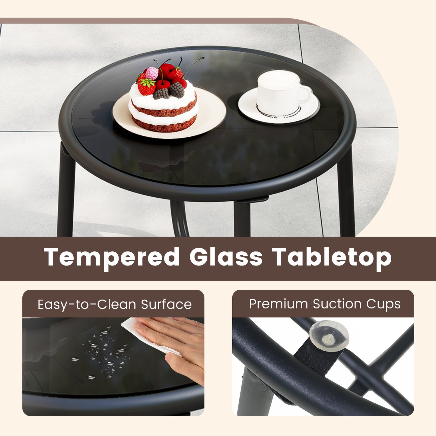 3 Piece Patio Furniture Set, PE Rattan Chairs, Round Glass Table, White Patio Conversation Sets at Gallery Canada
