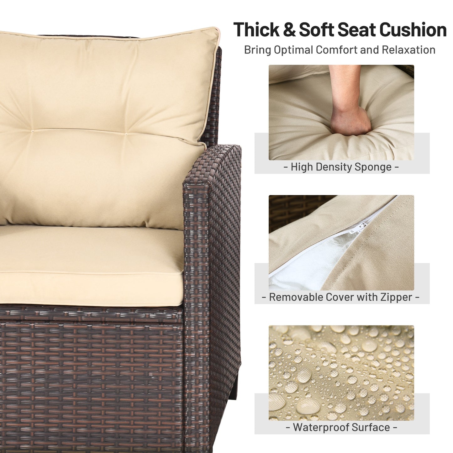 3 Piece Patio Rattan Furniture Set, 4 Removable Cushions, Beige Patio Conversation Sets at Gallery Canada