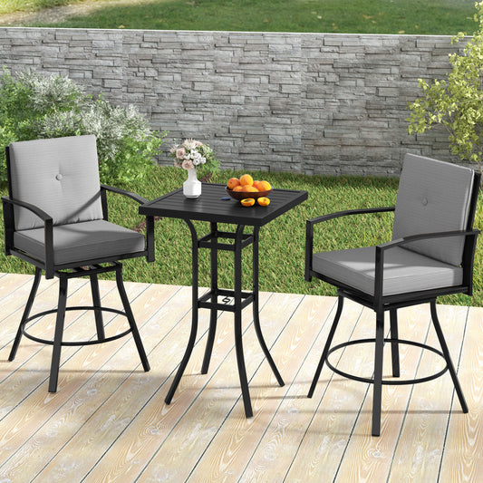 3 Piece Patio Swivel Bar Set, with Umbrella Hole, Gray Patio Bar Furniture Gray at Gallery Canada