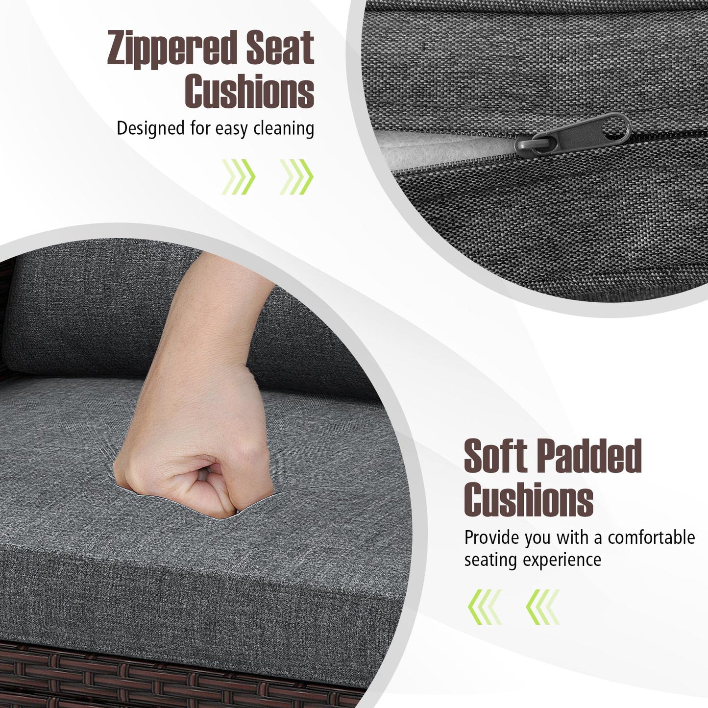 3 Piece Rattan Patio Furniture Set, Washable Cushion, Gray Patio Conversation Sets at Gallery Canada