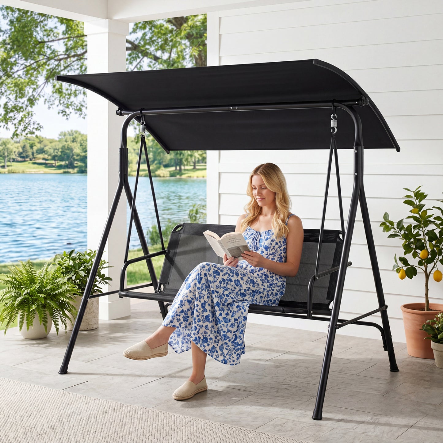 3-Seat Outdoor Patio Swing Chair, Black Porch Swings at Gallery Canada