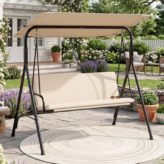 3-Seat Patio Swing Chair with Adjustable Canopy & Removable Cushion, Beige Porch Swings Beige at Gallery Canada