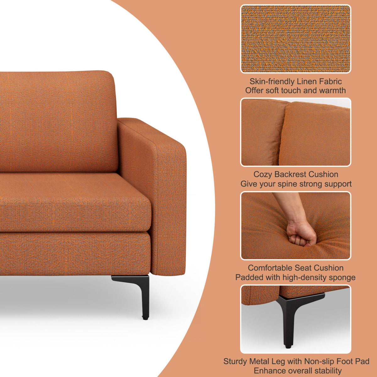 3-Seat Sectional Sofa With Armrest Pocket, Orange Sofas & Loveseats at Gallery Canada
