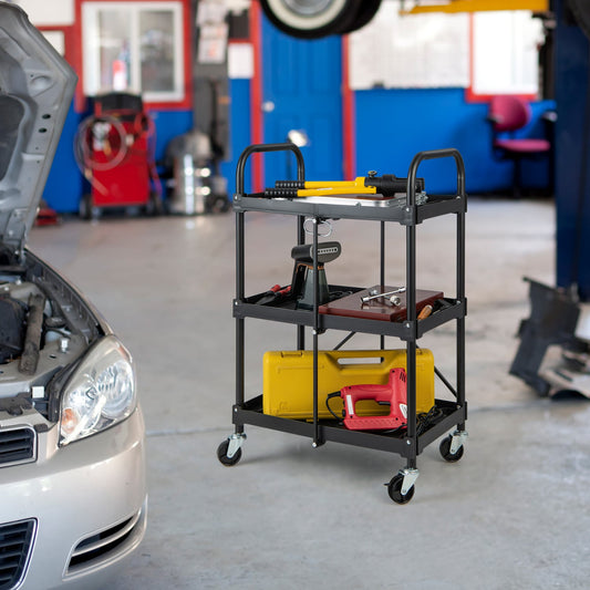 3-Tier Folding Trolley Cart With Universal Wheels, Black Garages Black at Gallery Canada