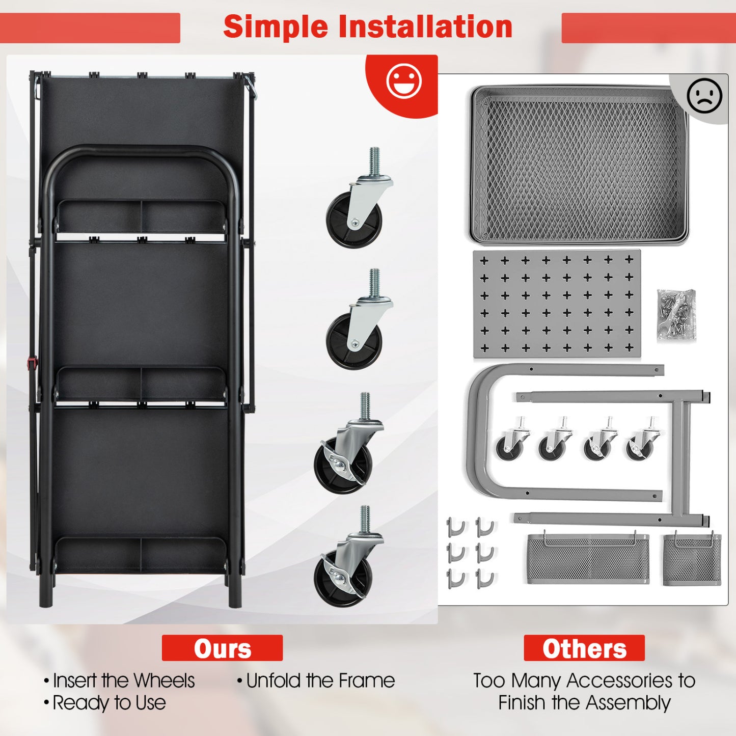 3-Tier Folding Trolley Cart With Universal Wheels, Black Garages at Gallery Canada