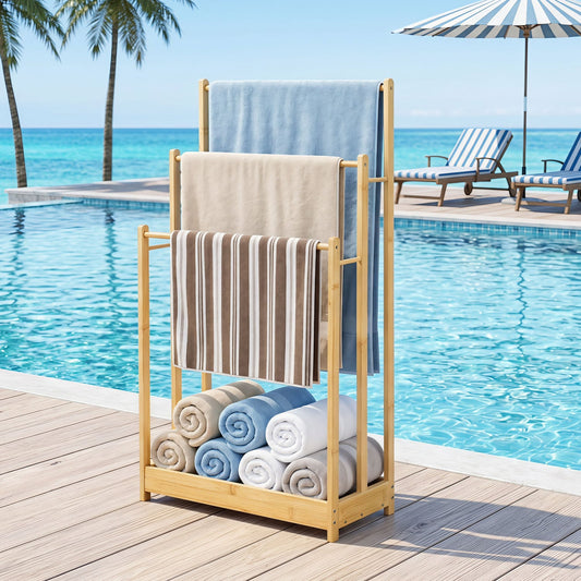 3-Tier Bamboo Towel Rack With Storage Shelf, Natural Towel Racks Natural at Gallery Canada