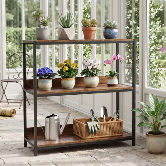 3-Tier Industrial Bookshelf, Wood Shelves, Metal Frame Cabinets & Chests Rustic Brown + Black at Gallery Canada