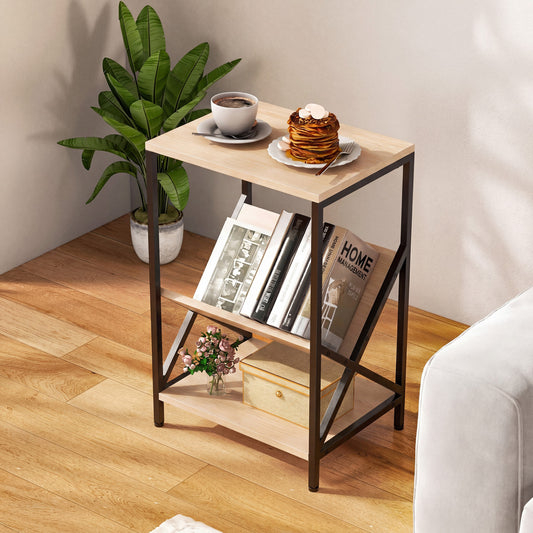 3-Tier Industrial Side Table with V-shaped Bookshelf for Living Room, Natural End & Side Tables Natural at Gallery Canada