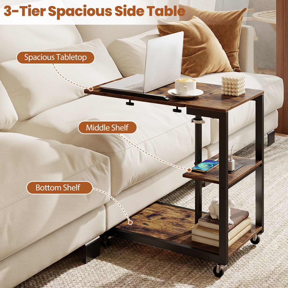 3-Tier Mobile Couch Side Table, Tilting Top, 2-Piece End & Side Tables at Gallery Canada