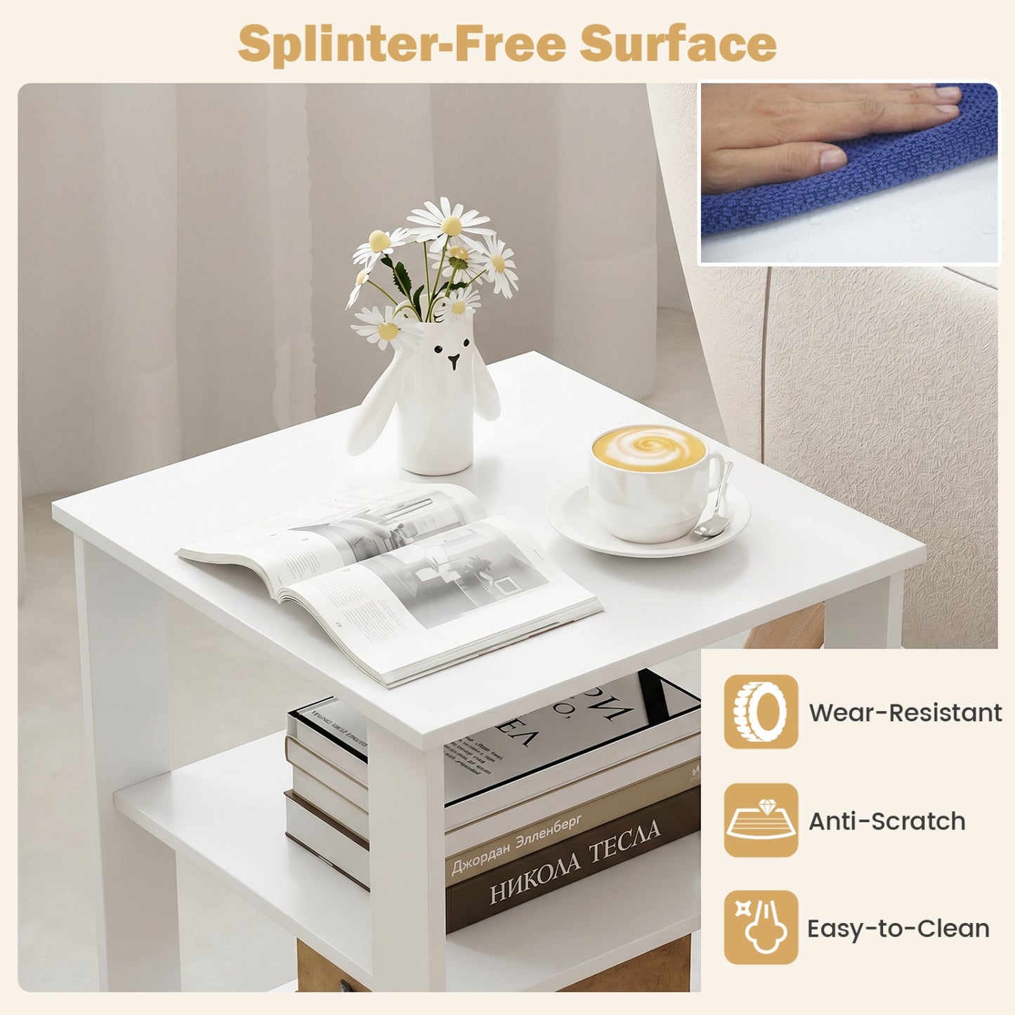 3-Tier Modern Nightstand Square Side Table with Open Storage Shelves, White End & Side Tables at Gallery Canada