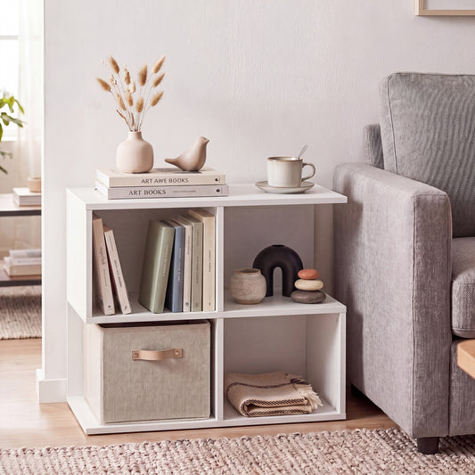 3-Tier Modern S-Shaped End Table, 4 Cubes, White End & Side Tables White at Gallery Canada