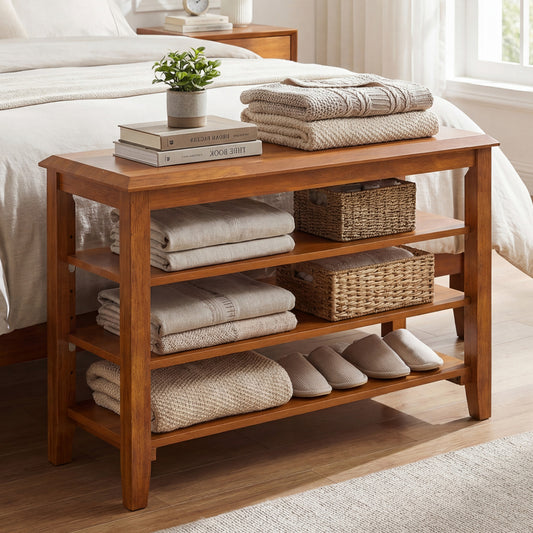 3-Tier Shoe Rack Bench, Adjustable Shelves, Entryway Living Room, Brown Shoe Racks & Storage Benches Brown at Gallery Canada