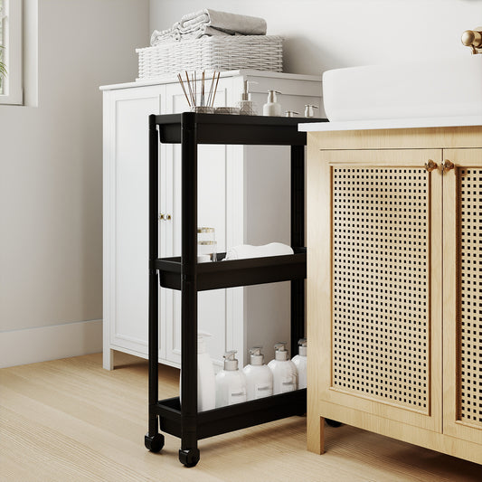 3-Tier Slim Rolling Storage Cart 2-Pack Mobile Bathroom Organizer with Wheels, Black Kitchen Islands & Carts Black at Gallery Canada