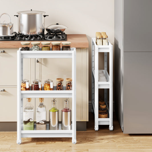 3-Tier Slim Rolling Storage Cart 2-Pack Mobile Bathroom Organizer with Wheels, White Kitchen Islands & Carts White at Gallery Canada